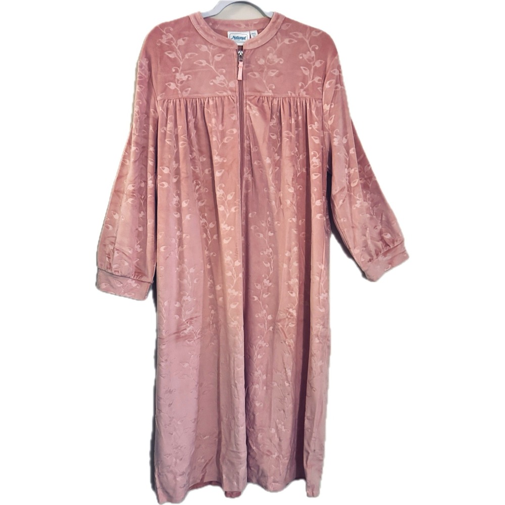 NWT National Robe Women PXL Pink Velour Zip Front Embossed Floral Loungewear